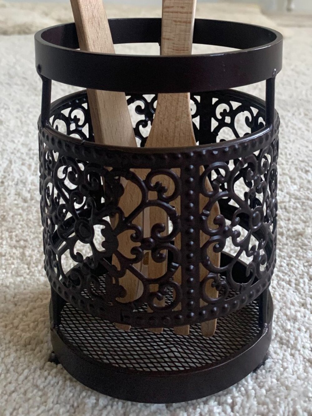 Metal Bronze Tone Candle/Utensil Holder 7 inches high